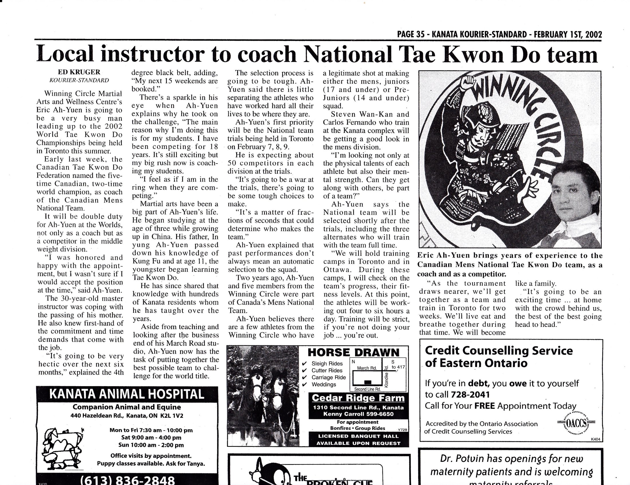 Kourier-Standard 2002 \'\'Local Instructor to coach National Tae Kwon Do Team\'\'